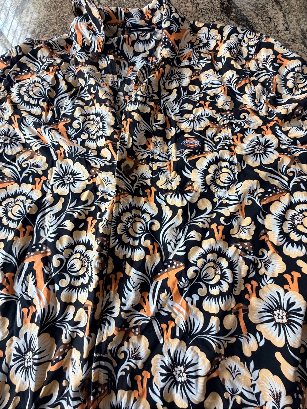 Dickies Black Floral Print Throw with Cream and Orange Accents